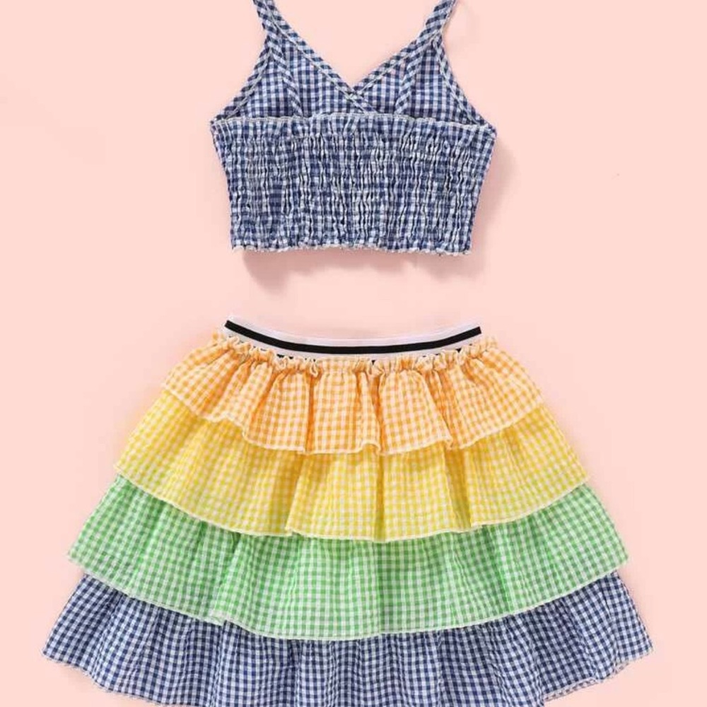 Toddler Girls Gingham Top & Ruffled Skirt Set